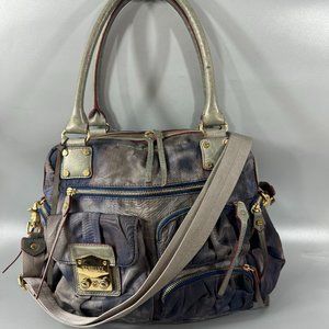 Elegant Women's Satchel in Gray and Gold